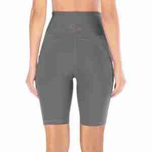 Shorts de sport taille haute pour femme avec poches, séchage rapide, fitness, yoga, gris, en spandex et polyester tricoté - Product Image 3