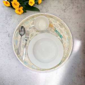 Bandeja con incrustaciones de hueso y resina hecha a mano Bandeja decorativa elegante para servir postres, té, aperitivos, comedor, café y decoración del hogar - Product Image 1