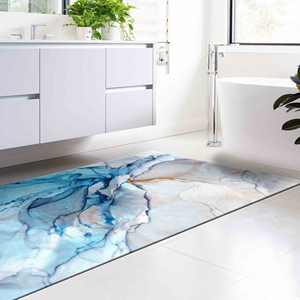 Tapis en marbre abstrait : gris et bleu, antidérapant, tapis imprimé personnalisé, tapis en chenille - Product Image 1
