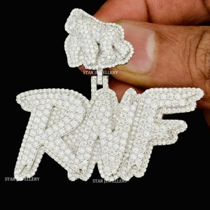 Pendentif personnalisé en moissanite VVS glacé en argent sterling 925, pendentif en moissanite VVS glacé unisexe pendentif lettre VVS moissanite - Product Image 2