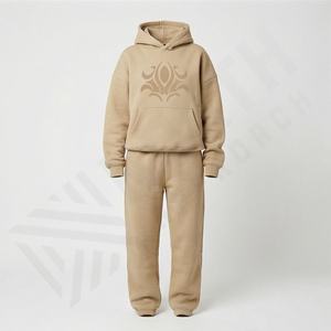 Ensemble de survêtement décontracté pour femme en deux pièces avec logo personnalisé, de haute qualité, uni, sweat-shirt et pantalon de jogging, 100% coton molletonné, tenue de sport - Product Image 1