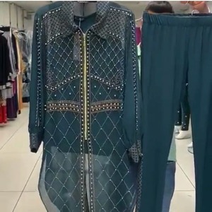 Nuovo estate Chiffon <span class=keywords><strong>pantaloni</strong></span> da donna Set brillante pietra diamante tre pezzi vestiti vestito per le donne T149 - Product Image 5