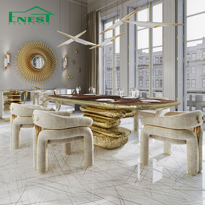 Mesa de Comedor <span class=keywords><strong>Stonehenge</strong></span> de Diseño Moderno y Lujoso, Mueble de Arte Coleccionable Clásico Dorado Metálico para Villa u Hotel - Product Image 1
