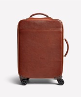 Valise de voyage rigide à 4 roues en cuir véritable marron, de luxe, classique, durable, légère, résistante à l'eau, avec ouverture frontale et serrure
