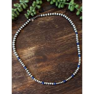 Collar Navajo de Perlas Graduadas en Forma de Bola, con Lapislázuli y Plata de Ley Chapada en Oro de 18K, Estilo Étnico Vintage, Cadena de Cuentas de Moda - Product Image 4