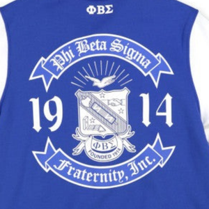 Phi Beta Sigma confraternita 1914 Varsity Letterman giacca blu bianco stile College ricamata in ciniglia - Product Image 5