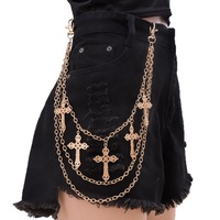 Nouvelle chaîne de pantalon punk en métal tendance, chaîne de taille hip-hop, pendentif croix, chaîne de jean pour hommes et femmes, accessoires cadeaux