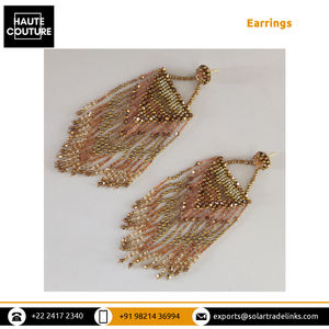 Boucles d'oreilles artisanales brodées à la main pour femmes/filles, pour les fêtes, Miyuki Chandelier, perles facettées à 3 facettes, sans placage - Product Image 2