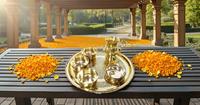 Magnifiquement fabriqué à la main traditionnel indien dîner ensemble Durable Thali assiette bols cuillère en verre avec vaisselle en laiton pour les cadeaux
