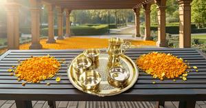 Juego de cena indio tradicional bellamente hecho a mano, cuencos de plato Thali duraderos, cuchara de cristal con vajilla de latón para regalos - Product Image 2