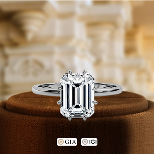 แหวนหมั้นเพชรเม็ดเดี่ยวทรงมรกต 1 กะรัต เพชรเพาะเลี้ยงในห้องปฏิบัติการ ได้รับการรับรองจาก IGI แหวนเพชรสำหรับเจ้าสาว แหวนแต่งงานแบบวงแหวนซ่อน แหวนทองคำแท้ 14K - Product Image 2