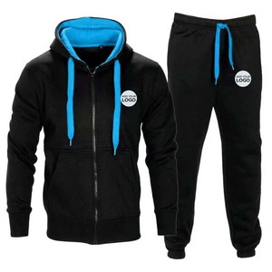 Combinaison à capuche pour hommes Full Zip Up 2 Piece Salopette Jogging Suit Survêtement avec poches - Product Image 1