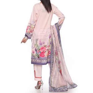 Robe en coton/polyester, pantalon uni, chemise, dupatta imprimé, tenue décontractée, tenue pakistanaise en 3 pièces - Product Image 4