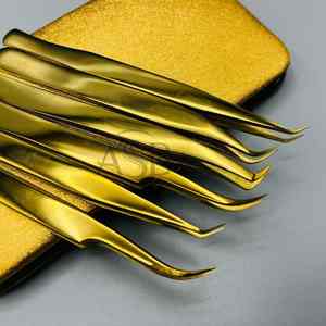 Pinzas de extensión de injerto de pestañas de acero inoxidable chapado en oro de alta calidad, pinzas de pestañas con logotipo personalizado, fibra puntiaguda probada a mano - Product Image 2