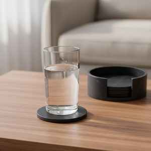 Sous-verres en béton marbré noir et or faits à la main, ensemble de 4 pièces, vaisselle moderne - Product Image 3