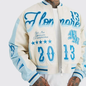 Veste universitaire en chenille à manches en cuir personnalisée OEM Broderie de manches en cuir et hiver à la mode de haute qualité pour unisexe - Product Image 3