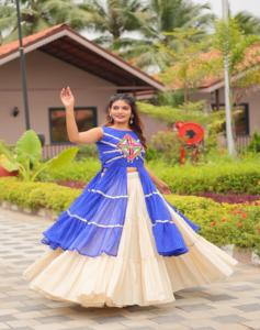 Femmes été col rond pleine couture pur cottan Lehenga Choli Festival mignon lâche lourd Gamthi travail & ribin dentelle avec dentelle kodi - Product Image 1