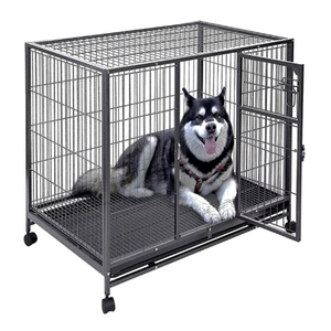 Toptan 42 "siyah ağır Metal tel köpek evcil hayvan sandığı kafes demir hayvanlar ev tepsi katı desen nefes düğmesi kapatma - Product Image 1