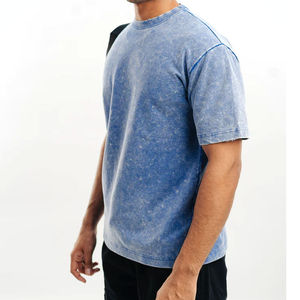 T-shirts amples 100% coton pour hommes, solides, lavés à l'acide, surdimensionnés, 300 GSM avec logo personnalisé, séchage rapide Streetwear - Product Image 4