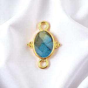 แร่แลบราโดไรต์ธรรมชาติแบบทำมือ10x8มม. อัญมณีตัวเรือนรูปไข่เครื่องประดับตัวเชื่อมต่อ925เงินประกันตัวคู่ - Product Image 1