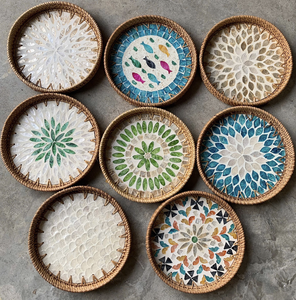 Bandeja de mimbre grande, cesta tejida redonda hecha a mano con asas, organizador para servir alimentos, artesanía tradicional de Vietnam - Product Image 3