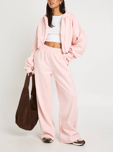 All Season Lightweight Modest Sportswear Girls <b>Joggers</b> Set Tech Fleece Hot <b>Zip</b> Up Crop Top Custom Trade Eco Friendly 2PCS Set - Product Image 3