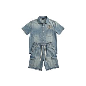 Conjunto de Dos Piezas para Hombre, Camisa y Pantalones Cortos de Mezclilla Lavada, Estilo Casual y Holgado, Venta al Por Mayor - Product Image 2