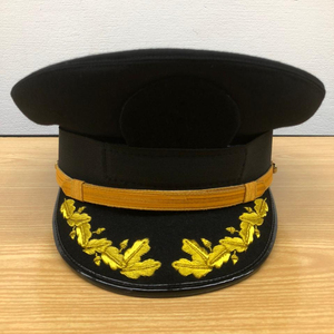 Casquette d'officier noir à logo brodé personnalisé Casquette d'officier de capitaine Casquette de chevalier templier Chapeau à couronne noire à visière - Product Image 1