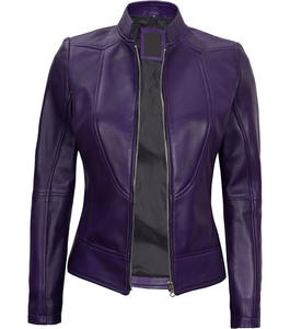 2025 High Quality Latest Design Long Sleeves Fashionable <b>Real</b> Sheep Stylish Purple <b>Leather</b> Motorcycle <b>Jackets</b> for Women - Product Image 2