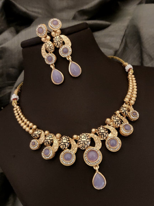 Conjunto de collar de Gargantilla con acabado mate de oro alto para mujer, perfecto para bodas, ocasiones especiales, ocasiones festivas, conjunto de último diseño - Product Image 6