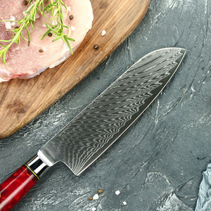 Vente en gros de coutellerie OEM ODM personnalisée Couteau professionnel japonais à manche en bois de résine rouge Couteau de chef damas Lame fixe - Product Image 2