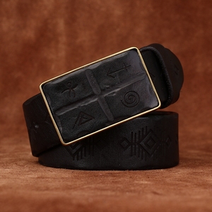 Hermoso cinturón de cuero genuino para hombre de estilo vintage con hebilla suave Hebilla de cobre con estilo de moda Cinturones de mezclilla de moda - Product Image 4