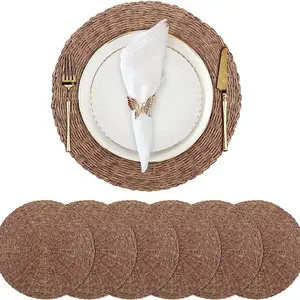 Placemat Rattan Handmade Woven Placemat Round Braided Mat Heat Resistant Hot Insulation Anti-Skidding Pad