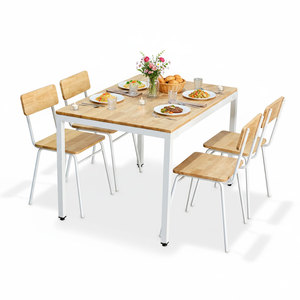 CBBA136 Ensemble de salle à manger simple, design classique traditionnel minimaliste, table de salon de luxe, 4 chaises en bois de caoutchouc, pieds en fer - Product Image 1