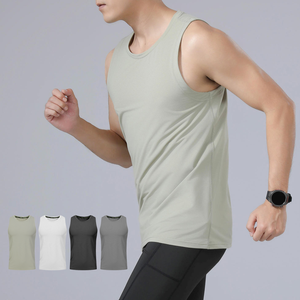 Camiseta sin mangas de talla grande para hombre, ajuste cómodo, punto transpirable, cuello redondo, estampado liso, suministro OEM para entrenamiento de adultos - Product Image 1