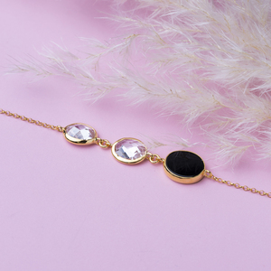 Oval Shape Black Quartz Stone and CZ 22K Gold Bezel Silver Bracelet Handmade 925 Sterling Silver for Woman Jewelry - Product Image 4