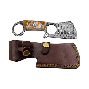 Couteau de poche fait main en acier damas avec gaine en cuir Couteau de cowboy avec support OEM Manche en acrylique avec gaine - Product Image 1