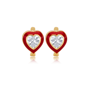 Red Enamel CZ Stone Heart Design Silver Lever Back Earrings Turkish Wholesale 925 Sterling Silver Fine Jewelry - Product Image 3