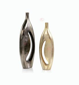 Vase en métal en aluminium finition nickel antique et or, ensemble de vases de table pour arrangements floraux - Product Image 1