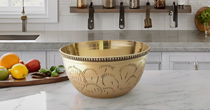 Cuenco para servir de latón de tamaño mediano, utensilios de cocina decorativos versátiles, técnica tallada en relieve, ensalada, batir huevos, dulces, mezcla para servir - Product Image 5