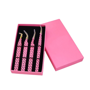 Ensemble de pinces à cils diamantées en acier inoxydable couleur rose Kit complet tout-en-un marque privée pour le toilettage des cils - Product Image 4