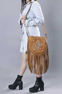 New Trendy Bohemian Style Deer Fur Leather <b>Crossbody</b> Bag Western <b>Purse</b> with Fringe and Tassel Decoration Ready to Ship - Product Image 3