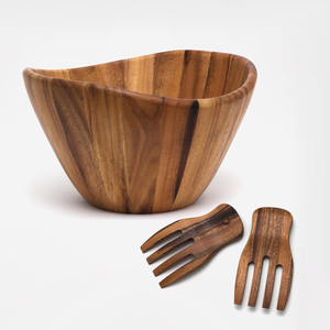 Cuencos para servir frutas y ensaladas, cuenco de verduras de madera natural, vajilla de madera para comidas veganas de Vietnam - Product Image 1