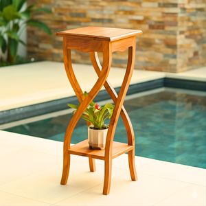 Support de plantes d'intérieur en teck massif moderne, table d'appoint, étagère inférieure, gain de place, meuble multifonction pour salon, hôtel - Product Image 1