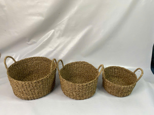 Set of 3 Round Woven Seagrass Decorative <b>Storage</b> <b>Baskets</b> - Product Image 5