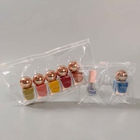 Sac à fermeture éclair en PVC transparent prêt à être expédié pour vernis à ongles, outils de maquillage, houppettes, emballage de beauté, pochette de voyage refermable en PVC