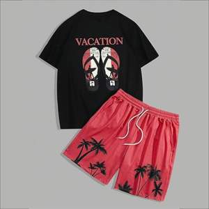 Conjunto de pantalones cortos de verano de algodón 100% de dos piezas personalizados OEM para hombre, camisa transpirable ligera y pantalones cortos a juego - Product Image 1