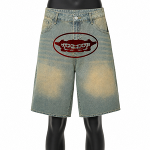 Pantalones Cortos de Mezclilla con Estampado Gráfico Personalizado para Hombre, Estilo Vintage Lavado, Holgados, Streetwear, OEM, ODM, Venta al Por Mayor - Product Image 1
