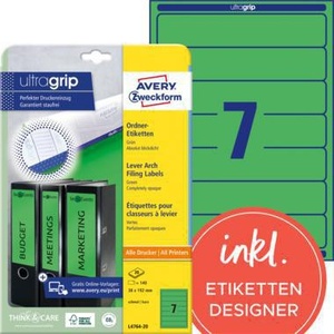 สติกเกอร์ติดปกแฟ้ม Avery Zweckform Ultragrip ขนาด 38 x 192 มม. แบบมีรูเจาะ 140 ชิ้น/แพ็ค สีเขียว - Product Image 1