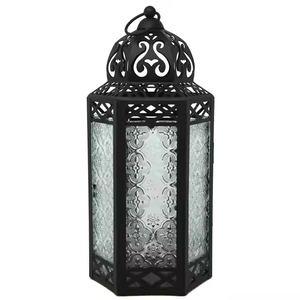 Linterna de vela de hierro y vidrio vintage de Decor Impex hecha a mano para decoración del hogar para Navidad y Pascua - Product Image 1